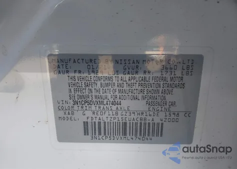 2021 Nissan Kicks Sr Xtronic Cvt из США, поврежденный, VIN 3N1CP5DVXML474044